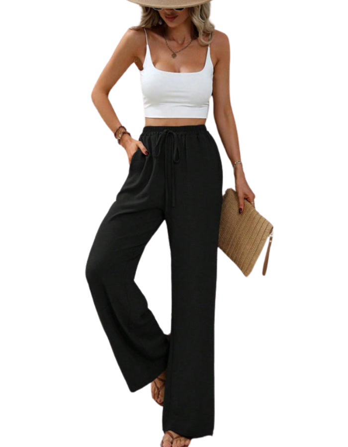 SHOPIQAT Comfortable Casual Wide Leg Pants with Elastic Waist - Premium from shopiqat - Just $8.950! Shop now at shopiqat